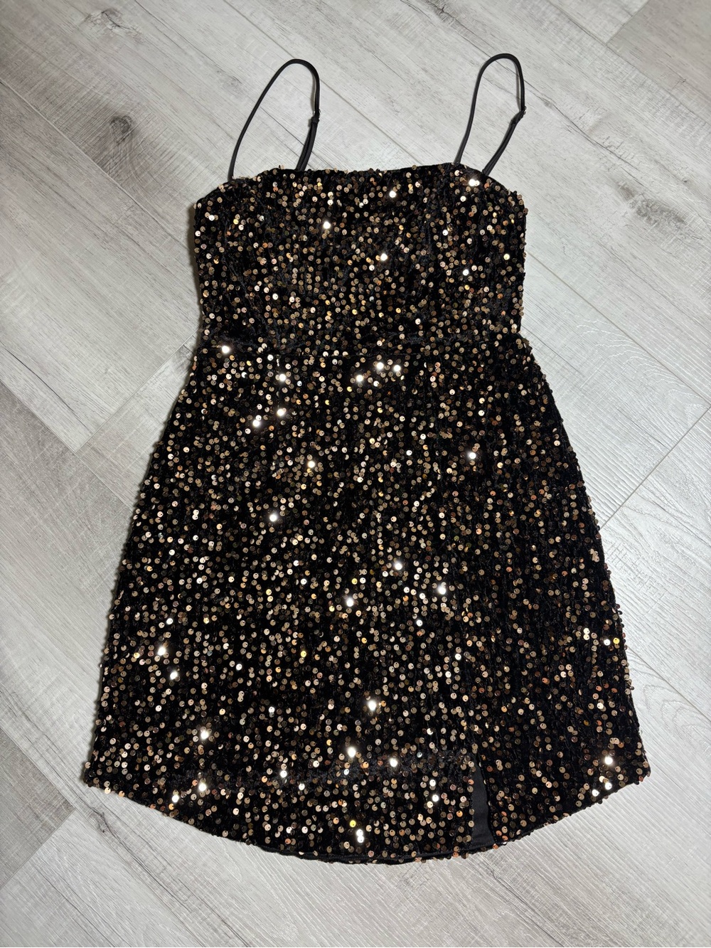 Billy J Black Bronze Sequin Mini Dress Adjustable Straps Size 10